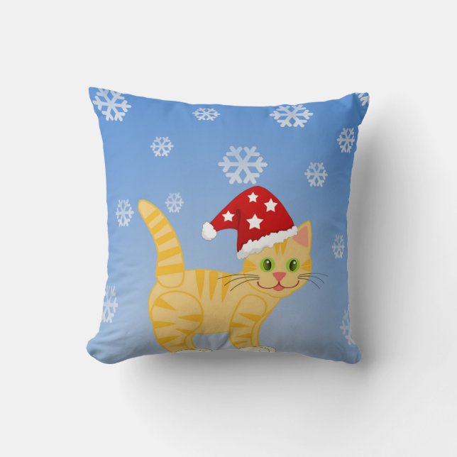 Coussin Chat de Noël amusant Feu de neige jaune Écouteur (Recto)