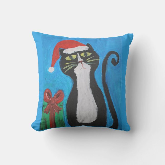 Coussin Chat de Noël Art populaire (Recto)