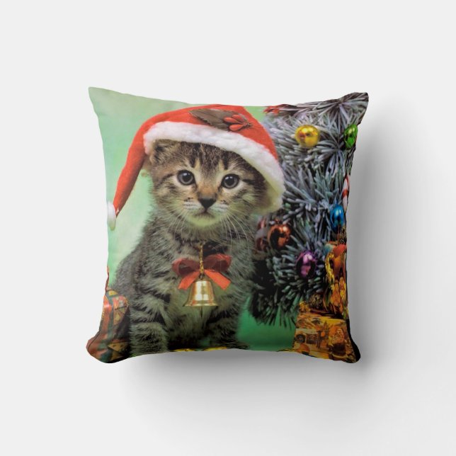 Coussin Chat de Noël précieux (Recto)