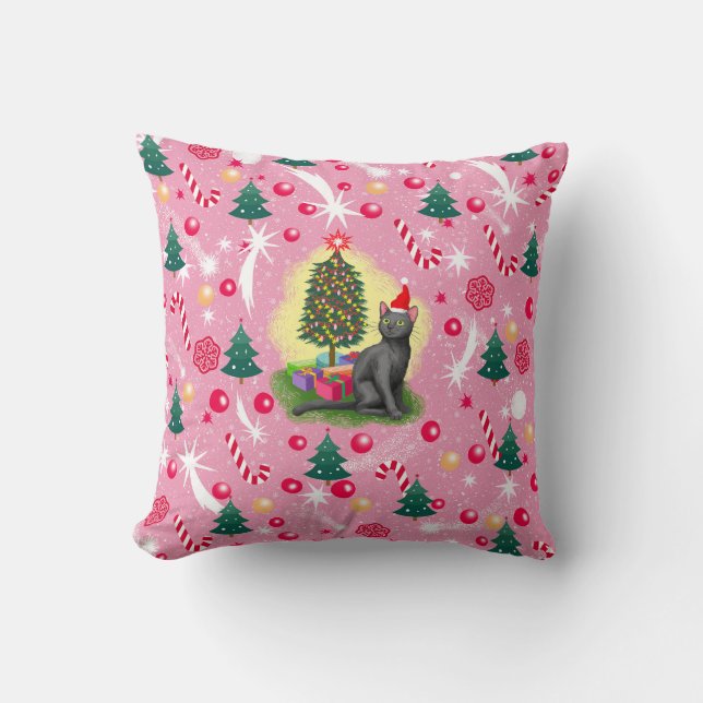 Coussin Chat de Noël rose (Recto)