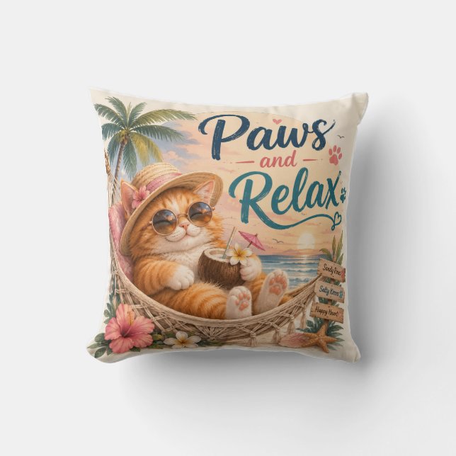 Coussin Chat de plage détendu (Recto)