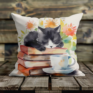 Coussin Chat Détendu et Cosy en Aquarelle