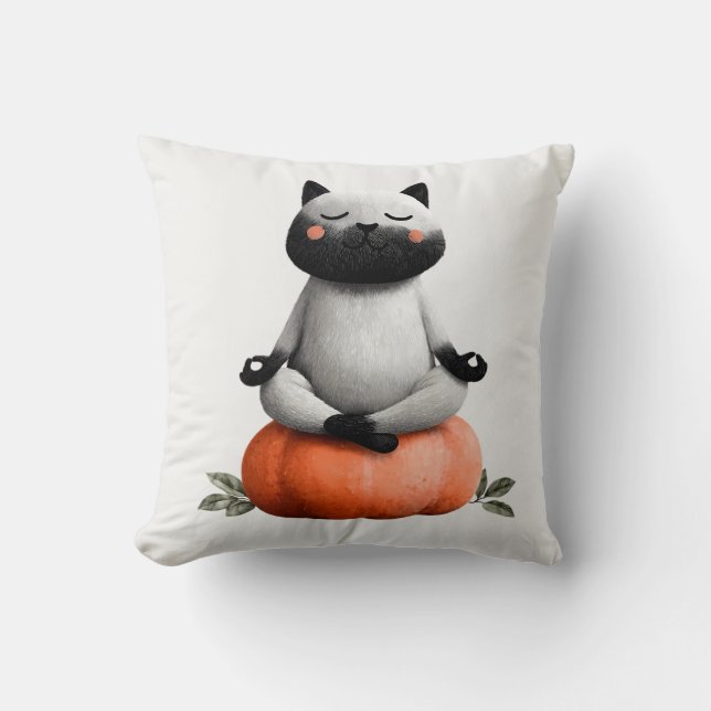 Coussin Chat d'Halloween sur le design Citrouille (Recto)