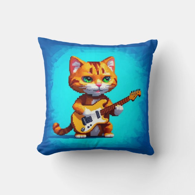 Coussin Chat drôle Jouer de la guitare (Recto)