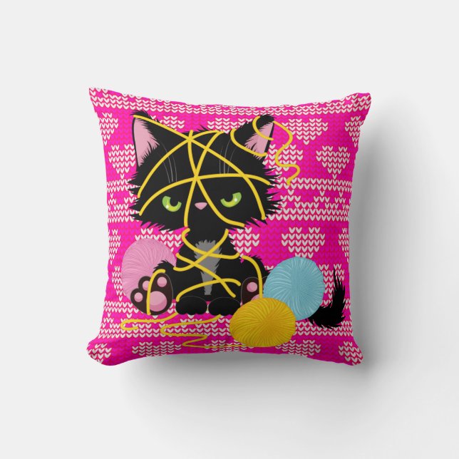 Coussin Chat Drôle Pour Les Jours De Tricot Cosy (Recto)