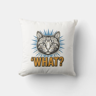 Coussin Chat drôle 'QUOI_' Gravure vintage graphique Tee_1