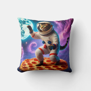 Coussin Chat Drôle Voler Une Pizza Astronaut Kitty Space