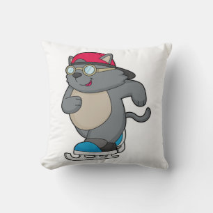 Coussin Chat en patinage sur glace avec patins sur glace