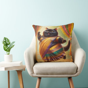 Coussin Chat en vêtements indiens et dansant