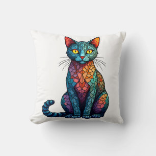 Coussin Chat en vitrail multicolore 784