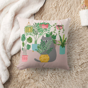 Coussin Chat entre Plantes drôle