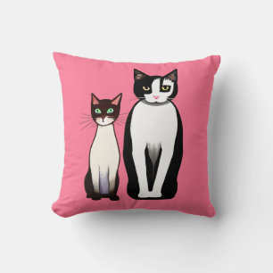 Coussin Chat et chaton moderne rétro sur Fuchsia Pink