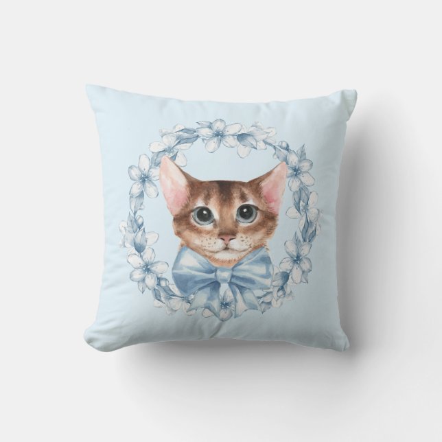 Coussin Chat et fleurs bleues (Recto)