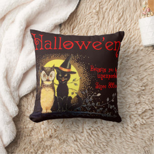 Coussin Chat et hibou d'Halloween vintage