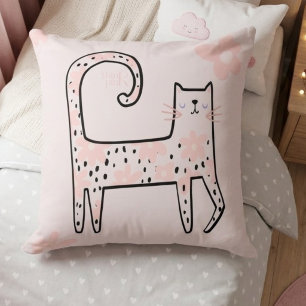 Coussin Chat floral rose ludique et amusant Pensez rose