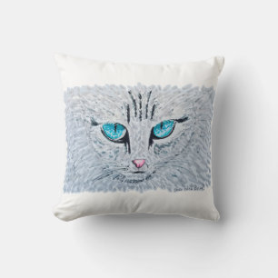 Coussin Chat Fluffy aux Yeux Bleus