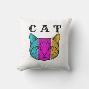 Coussin Chat gravé vintage bloc de couleur graphique Desig