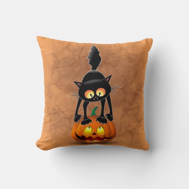 Coussin Chat Halloween personnage de dessin effrayé debout (Recto)