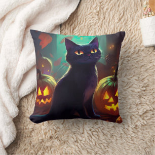 Coussin Chat Halloween Tuxedo Avec Peur Citrouille