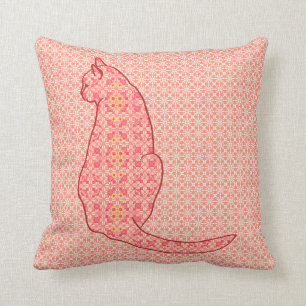 Coussin Chat japonais - batik orange de corail