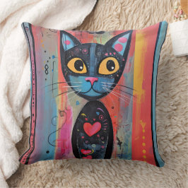 Coussin Chat jaune Abstrait coloré