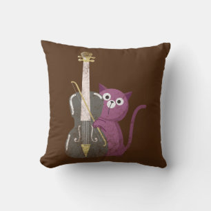 Coussin chat jouant à la double basse
