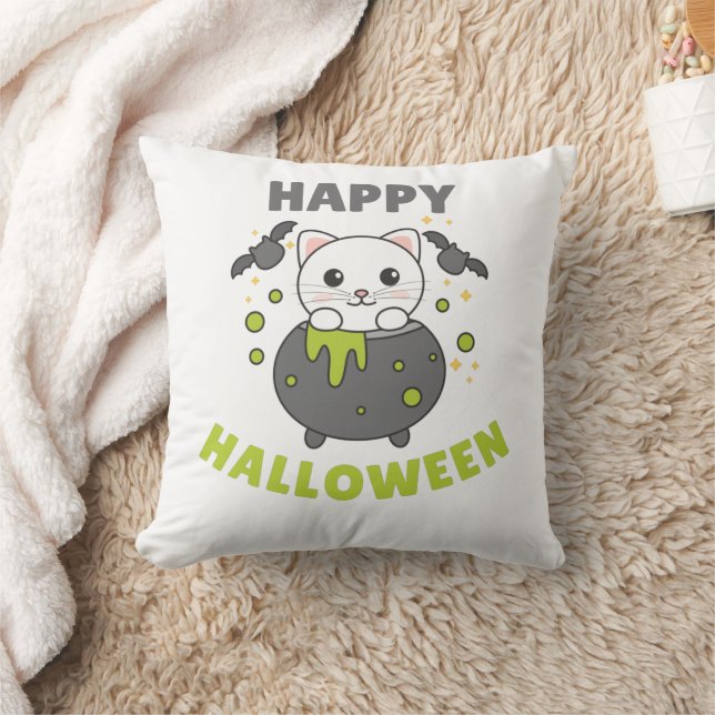 Coussin Chat Joyeux Halloween Cauldron Bat (Couverture)