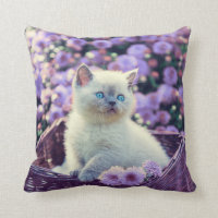 Chat Kitten Bleu Oyé En Panier Avec Fleurs Lilac