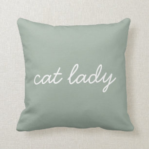 Coussin Chat Lady Simple Moderne Script Lettrant Sage Vert