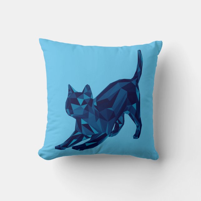 Coussin Chat Lowpoly Bleu Foncé (Recto)