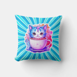Coussin Chat Mignon Avec Tasse À Café Dessin Animé-94678