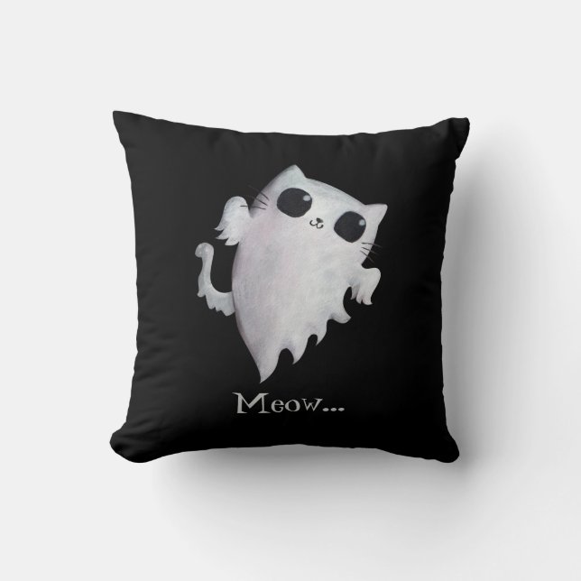 Coussin Chat mignon de fantôme de Halloween (Recto)
