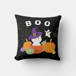 Coussin Chat mignon d'Halloween en Casquette sorcier