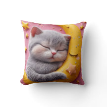 Chat Mignon Endormi sur la Lune pour la Nurserie