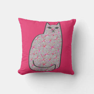 Coussin Chat moderne de la moitié du siècle, fuchsia et