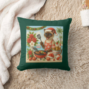 Coussin Chat Noël Été Juillet Fête Piscine