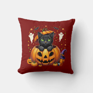 Coussin Chat noir adorable en Citrouille - saison Éffrayan