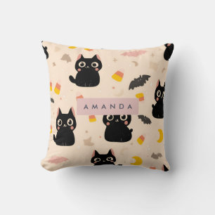 Coussin Chat Noir Cute Halloween Chocs Personnalisé