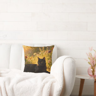 Coussin Chat noir dans les fleurs I