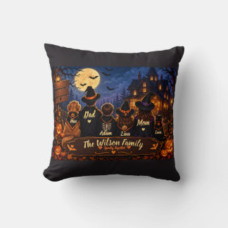 Coussin Chat noir de famille personnalisé pour Halloween é