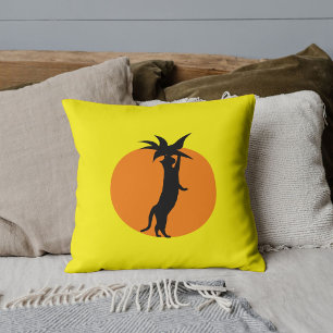 Coussin Chat noir drôle Tomate orange Jaune vif Personnali