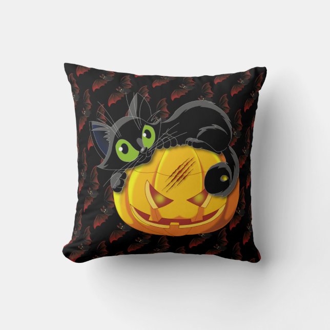 Coussin Chat noir éffrayant (Recto)