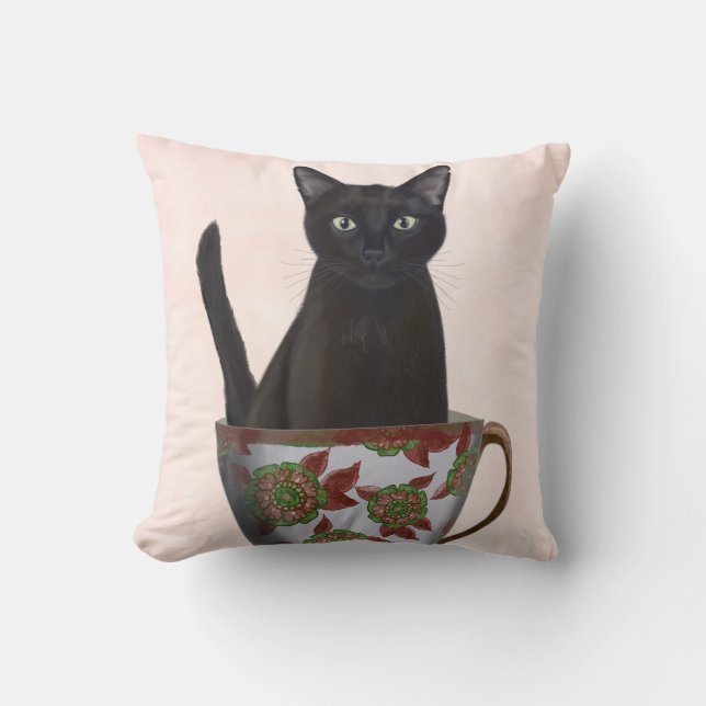 Coussin Chat noir en Teacup (Recto)