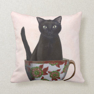 Coussin Chat noir en Teacup