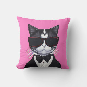 Coussin Chat noir et blanc dans une Cravate Tuxedo et Bow