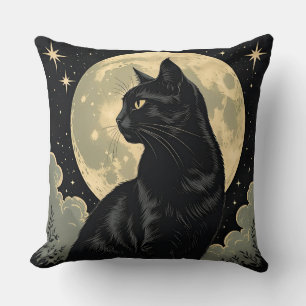Coussin Chat noir et lune de minuit L'art d'Halloween vi