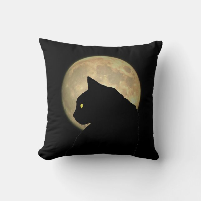 Coussin Chat noir et Pleine lune bilatéraux (Recto)