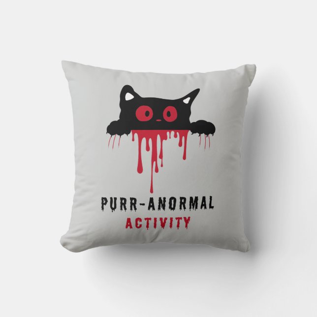 Coussin Chat noir et sang rouge Purr-anormal Activité Cade (Recto)
