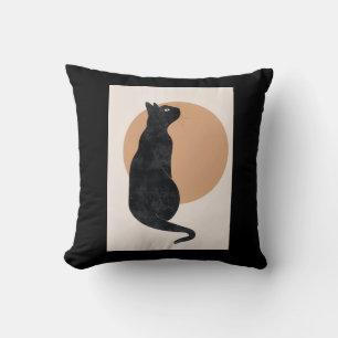 Coussin Chat noir et soleil jaune