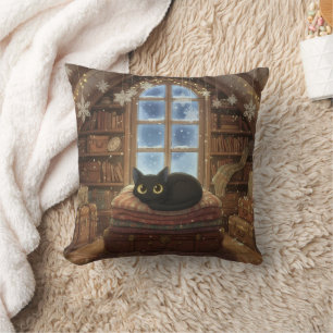 Coussin Chat noir fantaisiste vintage au grenier